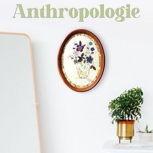 Anthropologie Stitched Flower Vase Art Oval Wood Frame Wall Hanging Home Decor